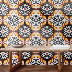 Moroccan Mosaic & Tile house - 8"x8" Agadir Handmade Cement Tile, Red/Black/Yellow, Set of 12 - Wall And Floor Tile