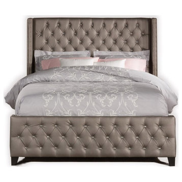 Atlin Designs Modern Faux Leather Upholstered Queen Panel Bed in Gray