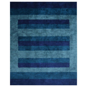 Hand Knotted Loom Silk Mix Area Rug Contemporary Blue Light Blue 4