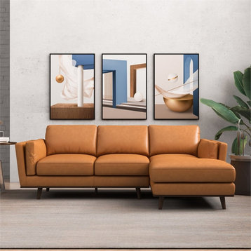 Austin Modern Tufted Living Room Top Leather Corner Sectional Sofa in Tan
