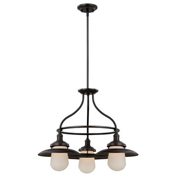 Nuvo Bayport 3-Light Aged Bronze and Etched Opal Glass Chandelier