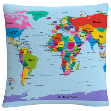 Michael Tompsett 'Childrens World Map' Decorative Throw Pillow