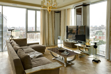 Photo of a transitional living room in Moscow.