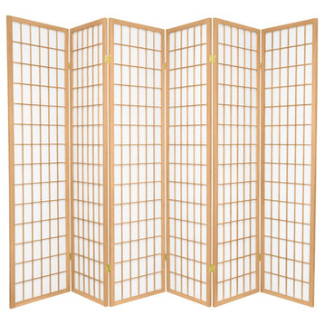 Modern Classic Room Divider, Window Pane Rice Paper Screens, Natural/6 Panels