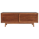 Gingko - Brussels TV Cabinet - The Lewis Wooden TV Stand beautifully captures mid-century style with its solid walnut body and attractive shuttered design. The stand features a large storage compartment behind its two sliding doors, providing ample space for all of your media accessories. This practical and elegant piece makes for a stunning way to display a TV in the living room.
