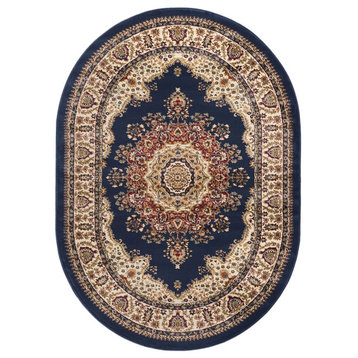Fiona Traditional Oriental Navy Oval Area Rug, 5' x 7' Oval