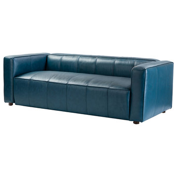 Comfy Upholstered 80" Sofa With Wood Base, Turquoise