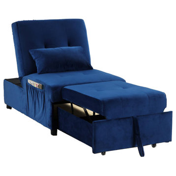 Bayani 72" Velvet Adjustable Sleeper Lounge Chaise, Blue