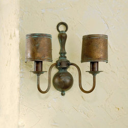 Old 451 Two Arm Wall Fixture with Brass Shades - Wall Sconces