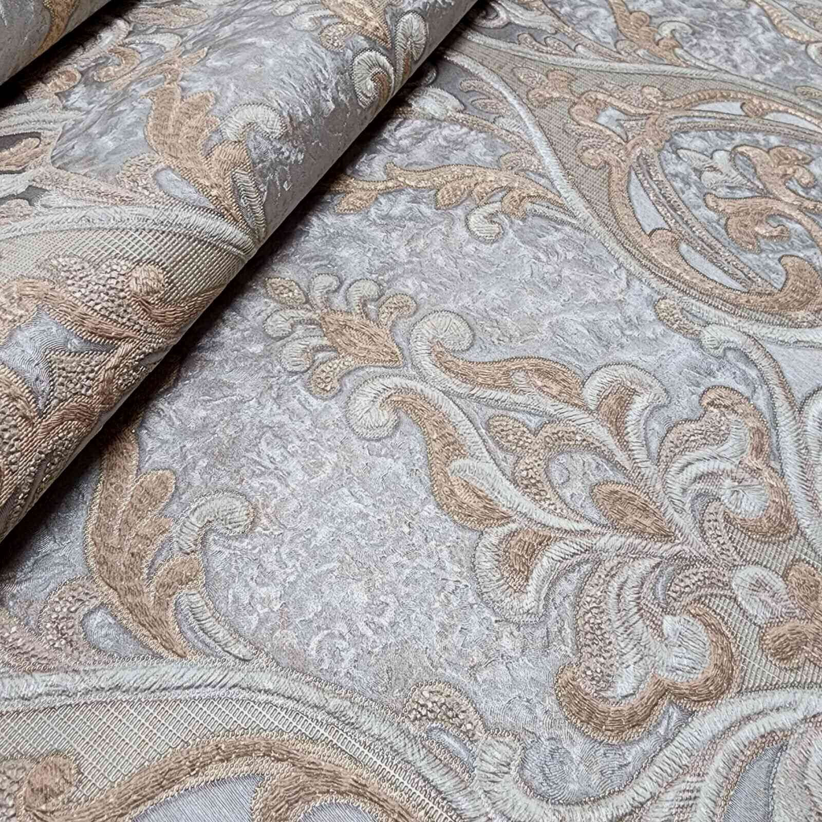 Victorian dark gray bronze gold metallic ogee damask textured Wallpaper ...