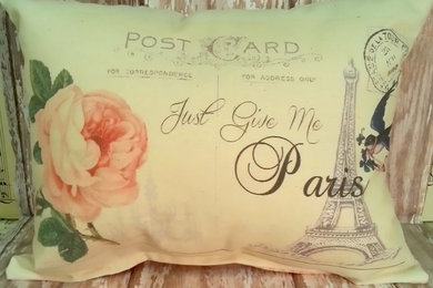 Petite French Country Paris Postcard Decorative Pillow