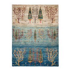 Tribal Hand Knotted Area Rug, Blue, 5'0"x6'4"