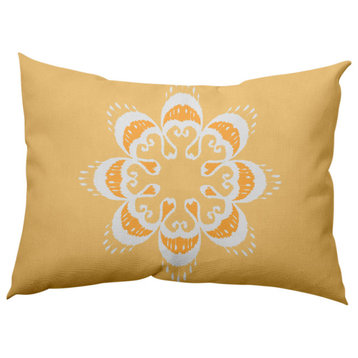 Ikat Mandala Decorative Lumbar Pillow, Sunshine Yellow, 14x20"