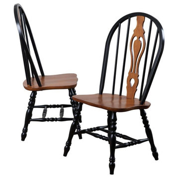 Selections Keyhole Windsor Dining Side Chairs Black/Cherry Solid Wood Set of 2