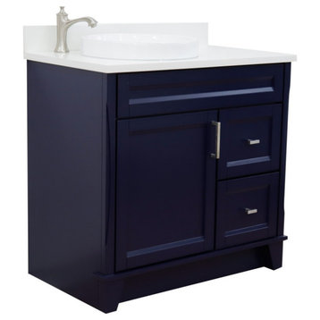 37" Single Sink Vanity, Blue Finish With White Quartz