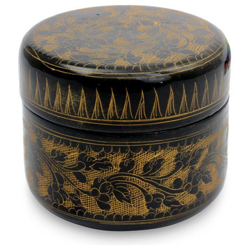 Exotic Golden Flora Lacquered Wood Box