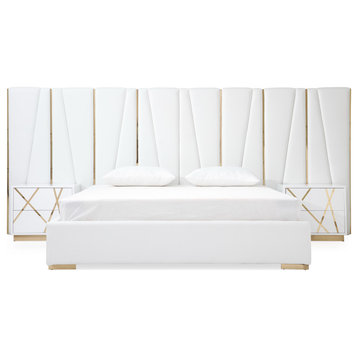 Modrest Nixa White + Rose Gold Bed + Nightstands, Queen
