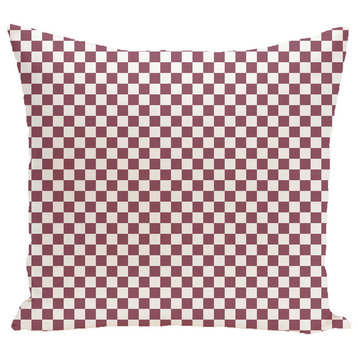 Gingham Check Geometric Print Pillow, Passion Flower, 26"x26"
