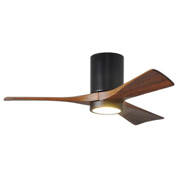 Irene-3 42" Hugger Ceiling Fan With Light and Walnut Blades, Black