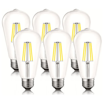 Luxrite LED Edison Bulb 8W=75W ST19 ST58 5000K 800LM Dimmable E26, Set of 6