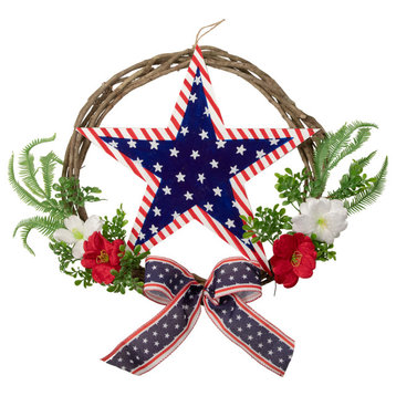 Americana Star and Mixed Floral Patriotic Wreath, 24", Unlit
