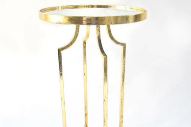 Round End Table with Mirror Top in Gold Leaf Finish