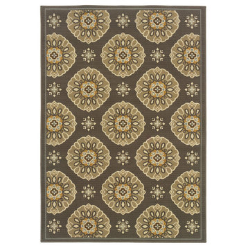 La Jolla Indoor and Outdoor Floral Gray and Gold Rug, 8'6"x13'