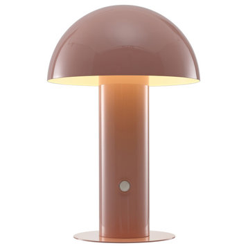 Boletus 10.75" Rechargeable/Cordless Iron Integrated Mushroom Table Lamp, Pink