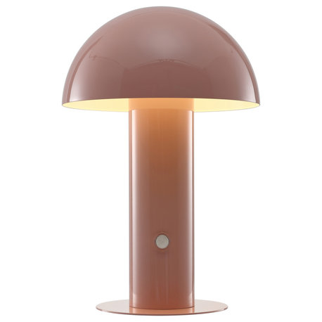 Boletus 10.75" Rechargeable/Cordless Iron Integrated Mushroom Table Lamp, Pink