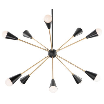 Maxim 11268/BUL Lovell 10 Light 32"W LED Abstract Sputnik - Black / Satin Brass