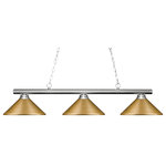 Z-Lite - Z-Lite 155-3CH-MSG Sharp Shooter 3 Light Billiard in Chrome - The simple styling of this three light fixture creates a classic statement. Finished in chrome, this three light fixture uses satin gold shades to compliment its classic look, and 36" of chain per side is included to ensure the perfect hanging height.