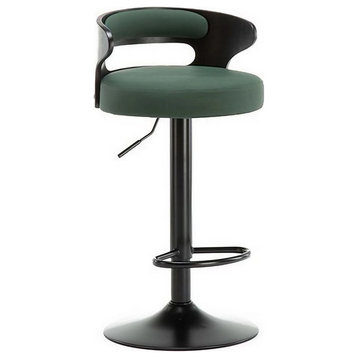 Minimalistic Black Leg Leather Bar Chair, Green, Black Backrest