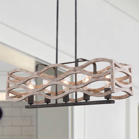 Coastal 5-Light Distressed Wood Chandelier Kitchen Island Pendant Light, Distressed