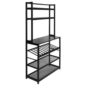 Better Home Products 6 Tier Metal Kitchen Baker's Rack with Wine Rack in Black