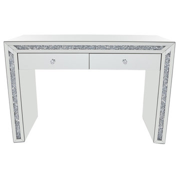 Contemporary Console Table, Faux Crystal Accented Border & 2 Storage Drawers
