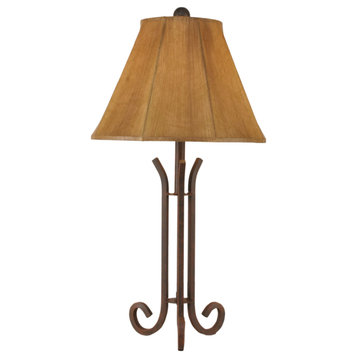 Rust Iron 3-Footed Table Lamp With Faux Leather Shade