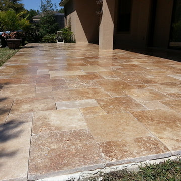 Noce Travertine French Pattern patio remodels