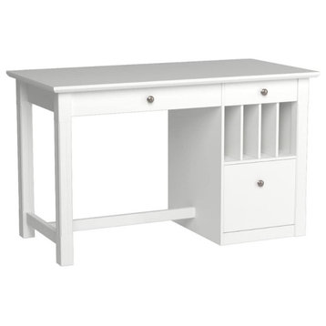Modern Desk, 4 File Slots and Large Drawer With Flip Down Front, White Finish