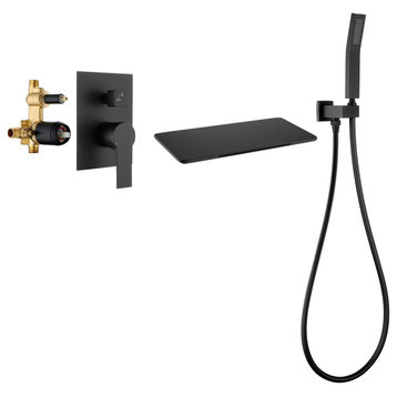 Wellfor Shower Faucet Set, Handheld Shower and Waterfall Tub Spout, Matte Black