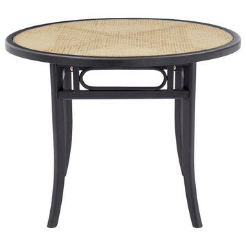 Adna Dining Table, Clear Tempered Glass Top over Cane, Black