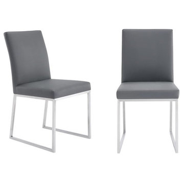 Armen Living Trevor Modern Faux Leather Dining Chair in Gray (Set of 2)