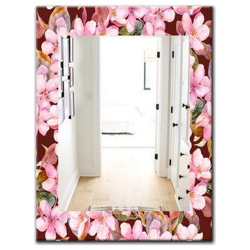 Designart Pink Blossom 52 Traditional Frameless Wall Mirror, 28x40