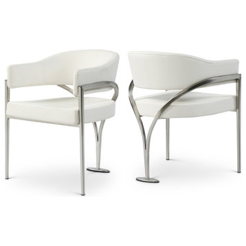 Madelyn Upholstered Dining Chair, Set of 2, Cream, Vegan Leather, Silver Finish