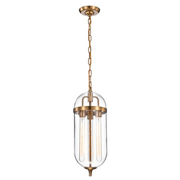 Orion 3-Light Natural Brass Pendant with Clear Glass Capsule Shade Contemporary