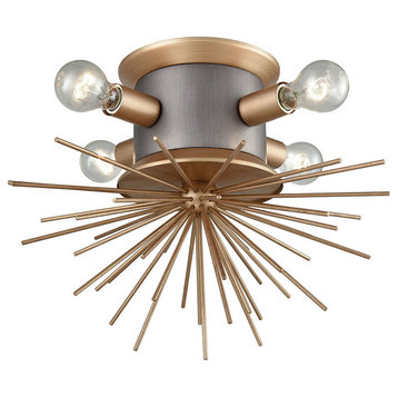 18.5” Gold and Gray Metal Spike Hanging 4-Light Flush Mount