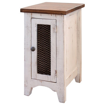 Greenview Solid Pine White Side Table With One Mesh Doors