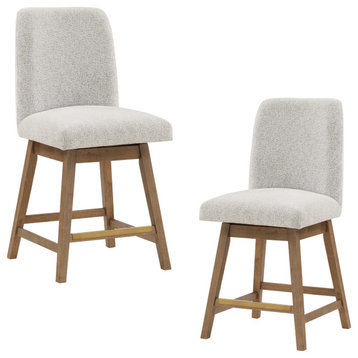 Finley 26" Swivel Counter Stool 2-Pack in Charcoal Fabric, Parchment/Med Oak