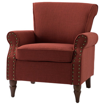 32.5" Wooden Upholstered Accent Chair With Arms, Red