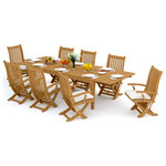 Teak Deals - 9-Piece Outdoor Teak Dining Set, 122" Rectangle Table, 8 Warwick Arm Chairs - Our Teak Dining Set is a uniquely modern interplay of very durable teak wood featuring our beautiful Teak Chairs. Our teak wood is certified to withstand the rigors of adverse climates however because of Teak's well known micro-smooth finish and quality craftsmanship many use our furniture indoors as well. Rich in oil finely grained and precisely fashioned with mortise-and-tenon joinery.