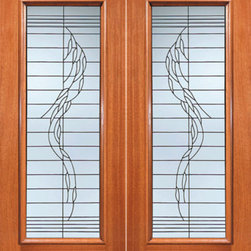 Weeping Willow Branches Beveled Glass Exterior Double Door, Full lite - Front Doors